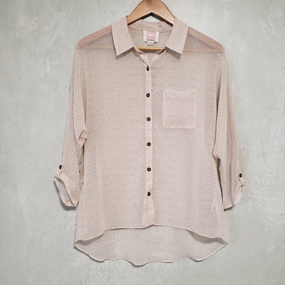Quiksilver Cream Sheer Multicolor Polka Dots Button Down Blouse Shirt